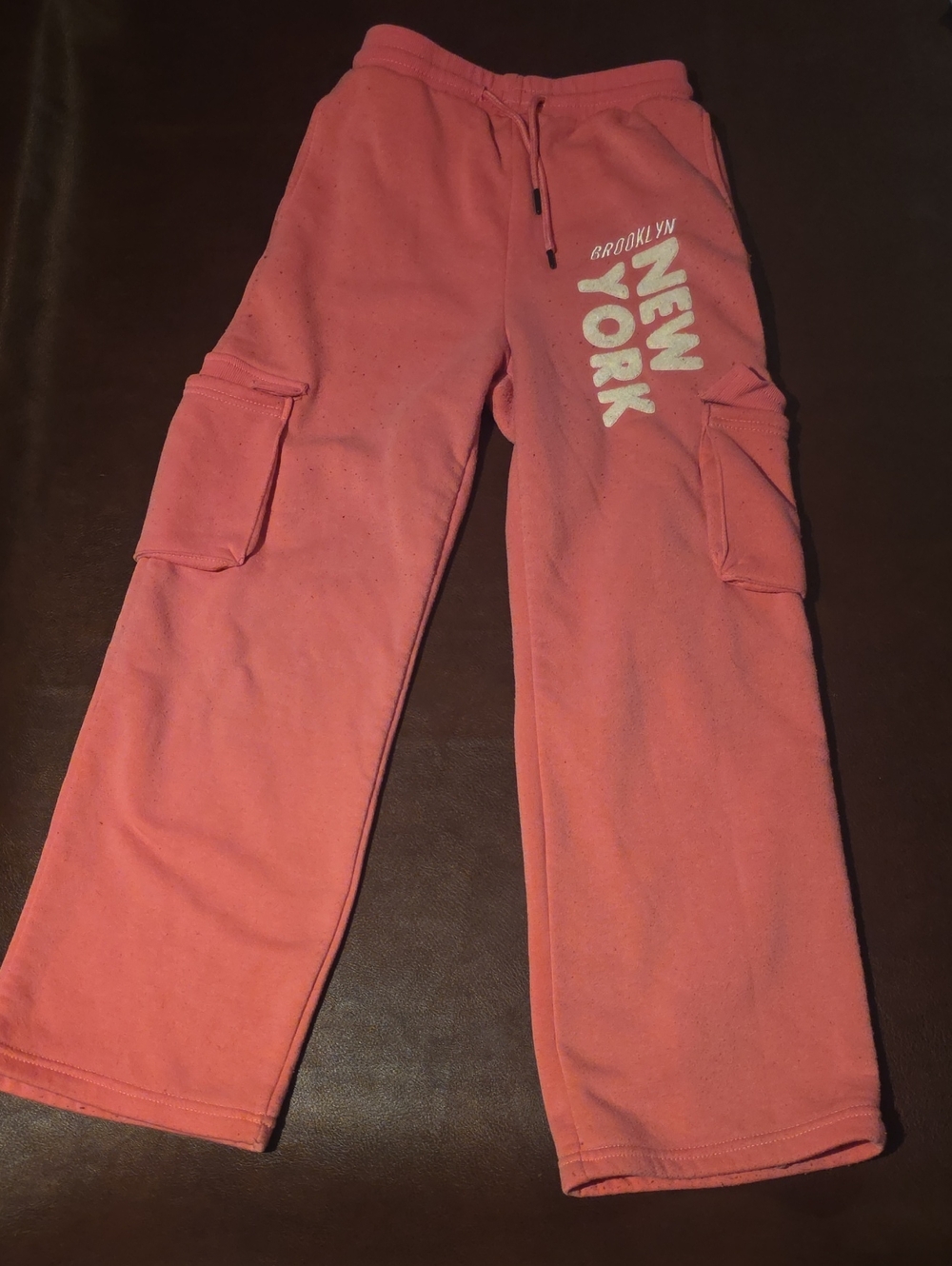 Kids Coral Cargo Sweatpants with 'New York' Graphic - Unbranded